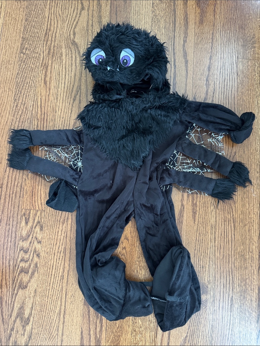 Toddler Black Furry Spider Costume - Plush Hooded One-Piece